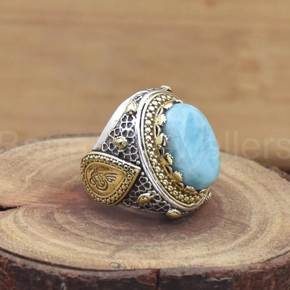Natural Larimar Gemstone Two Tone Ring