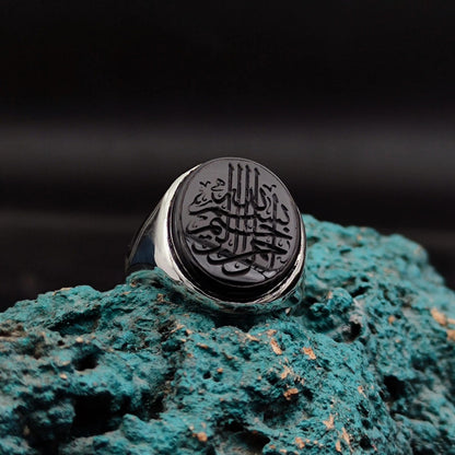 Unique Handmade Silver Men's Ring with carved