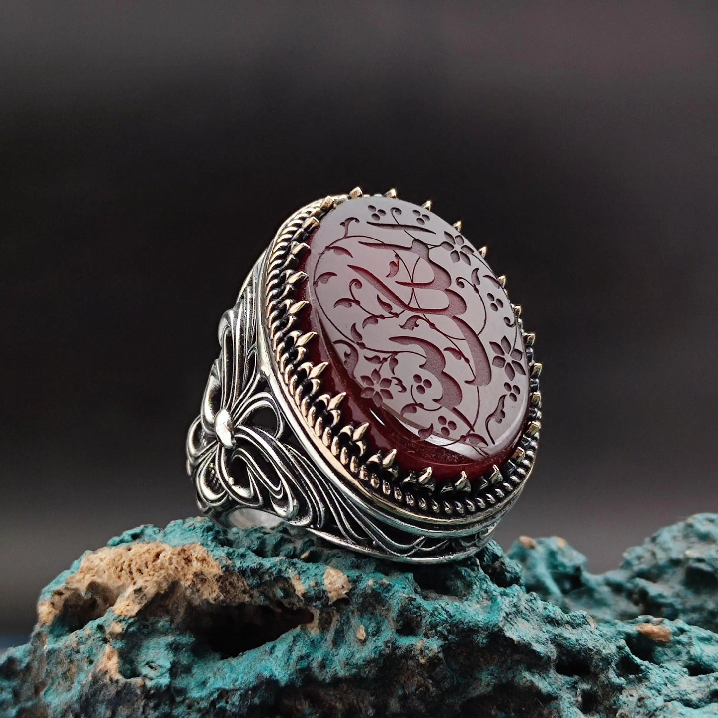Unique Handmade Silver Men's Ring with carved Most Loved