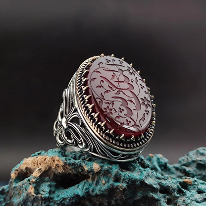 Unique Handmade Silver Men's Ring with carved Most Loved