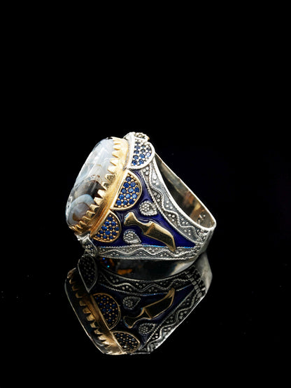 Handcrafted Luxury Men's Ring with Yemeni Agate