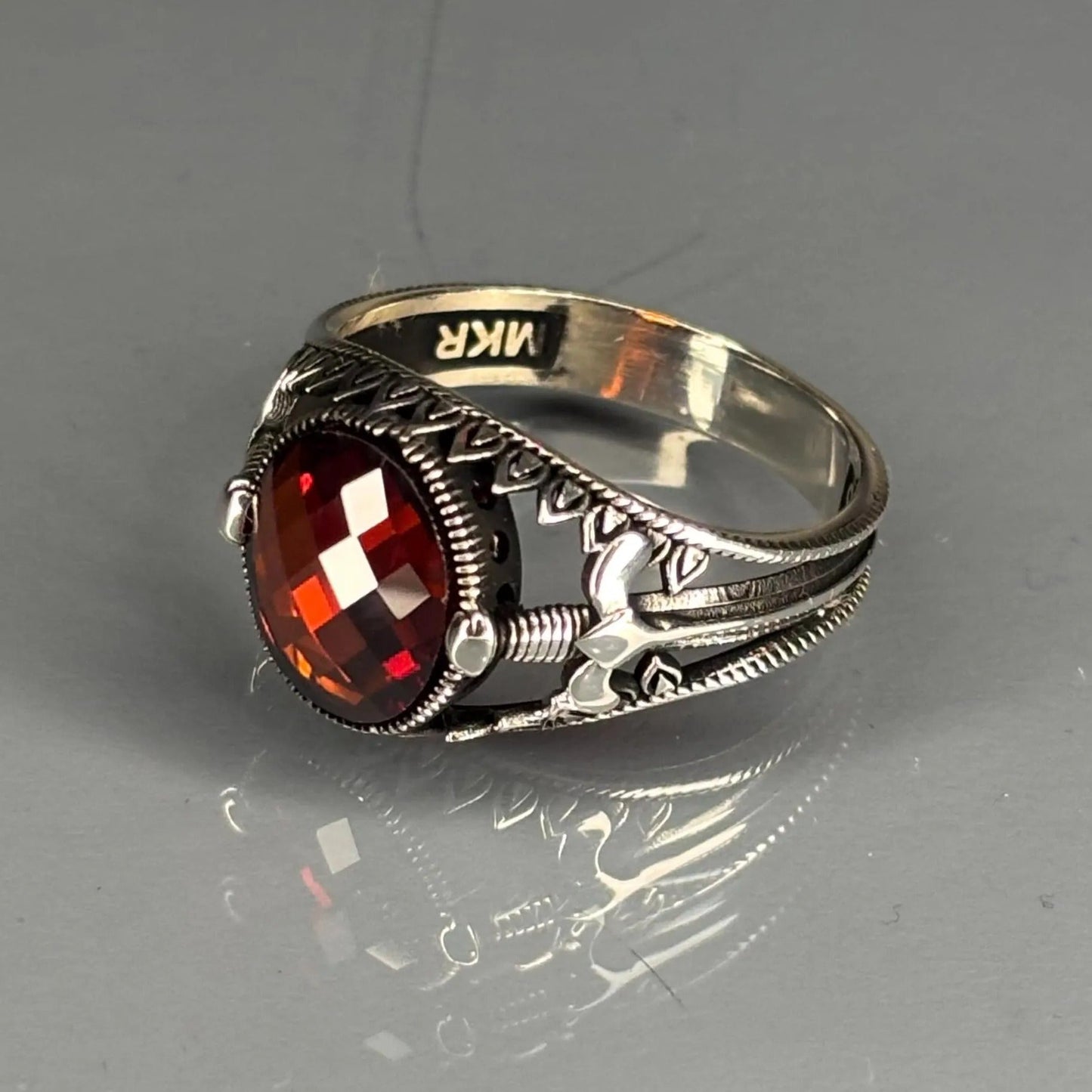 925 Sterling Silver Garnet Men’s Ring
