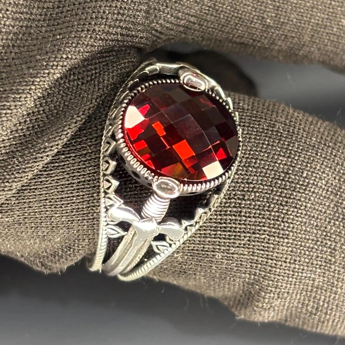 925 Sterling Silver Garnet Men’s Ring