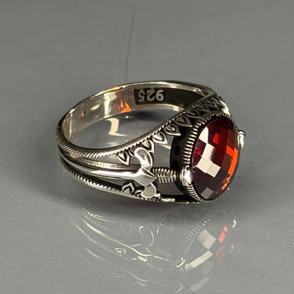 925 Sterling Silver Garnet Men’s Ring