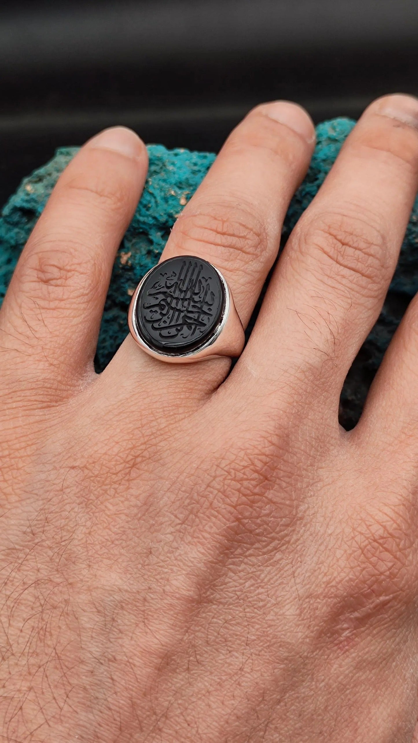 Unique Handmade Silver Men's Ring with carved