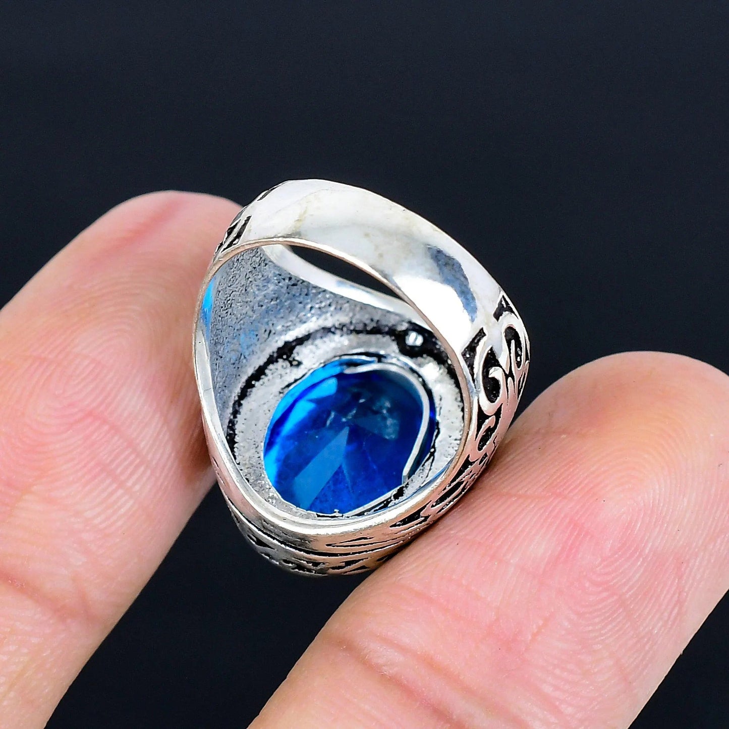 Blue Topaz Gemstone Silver Men's Ring