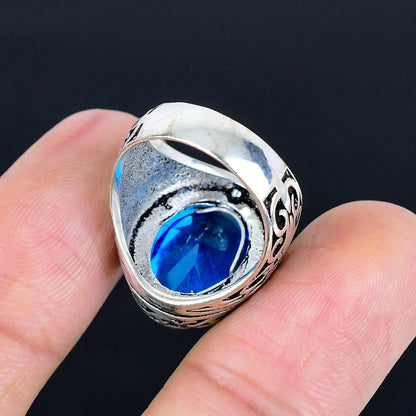 Blue Topaz Gemstone Silver Men's Ring