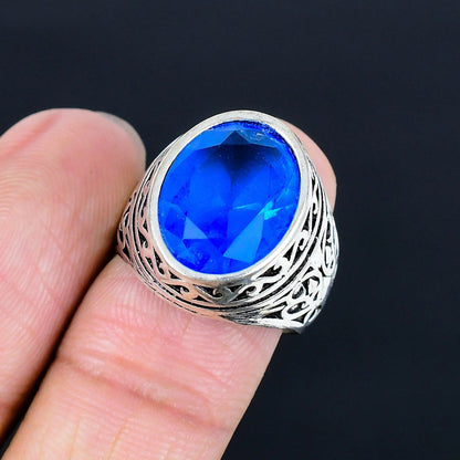 Blue Topaz Gemstone Silver Men's Ring