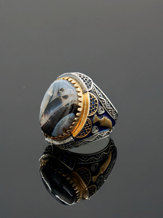 Handcrafted Luxury Men's Ring with Yemeni Agate