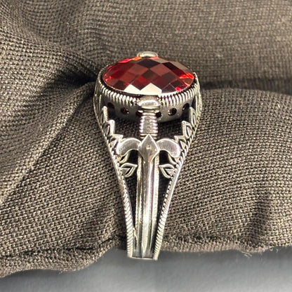 925 Sterling Silver Garnet Men’s Ring