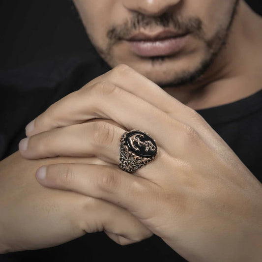 Turkish Style Sailor's Anchor Ring with Natural Black Onyx