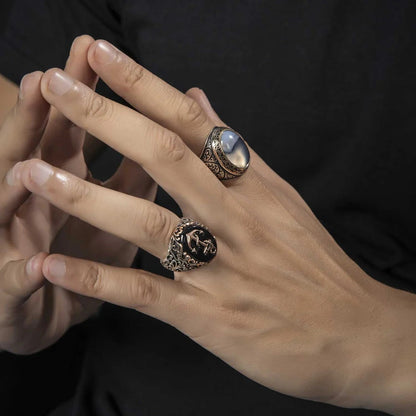 Turkish Style Sailor's Anchor Ring with Natural Black Onyx
